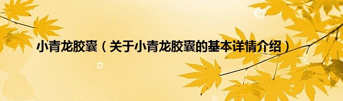 小青龙胶囊（关于小青龙胶囊的基本详情介绍）