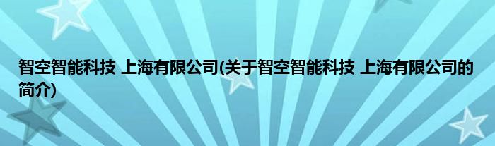 智空智能科技 上海有限公司(关于智空智能科技 上海有限公司的简介)